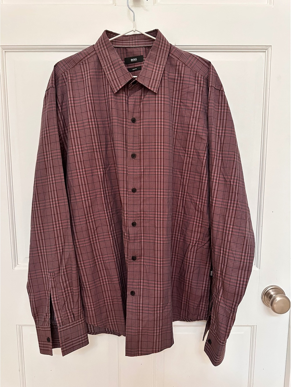 Hugo Boss "Ronni" Men's Slim Fit Plaid Long Sleeve Casual Cotton Shirt